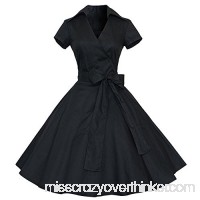 50S 60S Vintage Dresses Sleeveless for Women Solid Prom Swing Dresses with Sashes for Summer Black B07GWXCP81